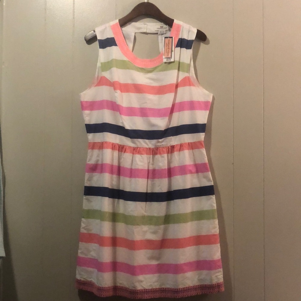 Vineyard Vines Multi Stripe Cotton Embroidered Dress Size 14